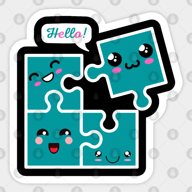 Kawaii Puzzle Pieces Kawaii Face Sticker TeePublic